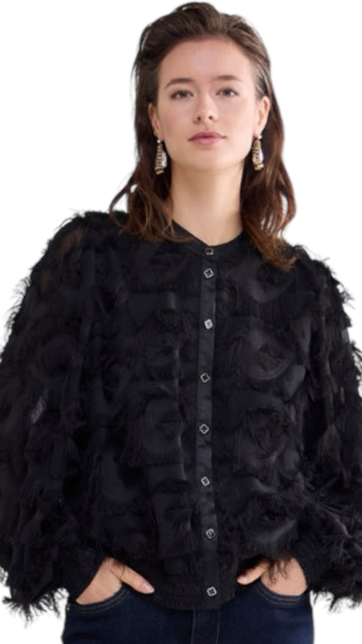 Blouse fringe Fluffy (black)