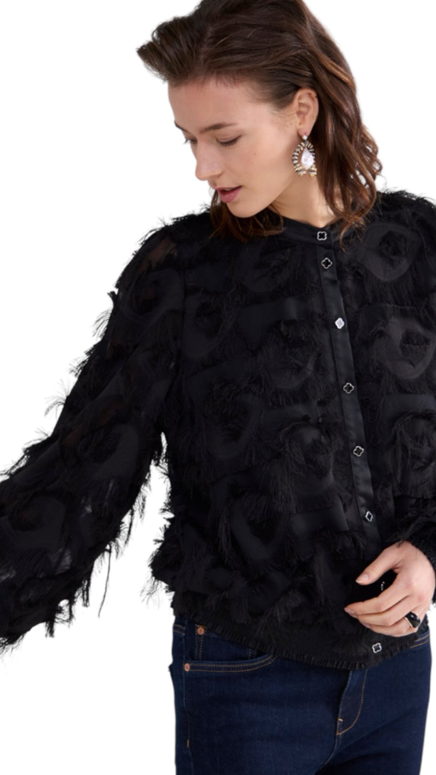 Blouse fringe Fluffy (black)